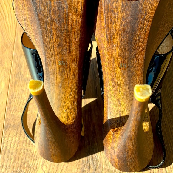 Giuseppe Zanotti Sling Back Vernice Black Patent Leather Wood Sandal Size 37.5 - Picture 8 of 11